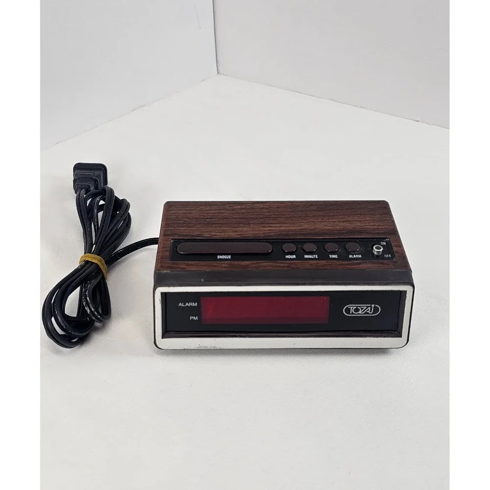 Vintage Tozai ATC-3035 Red LED Digital Alarm Clock Faux Wood Tested Works